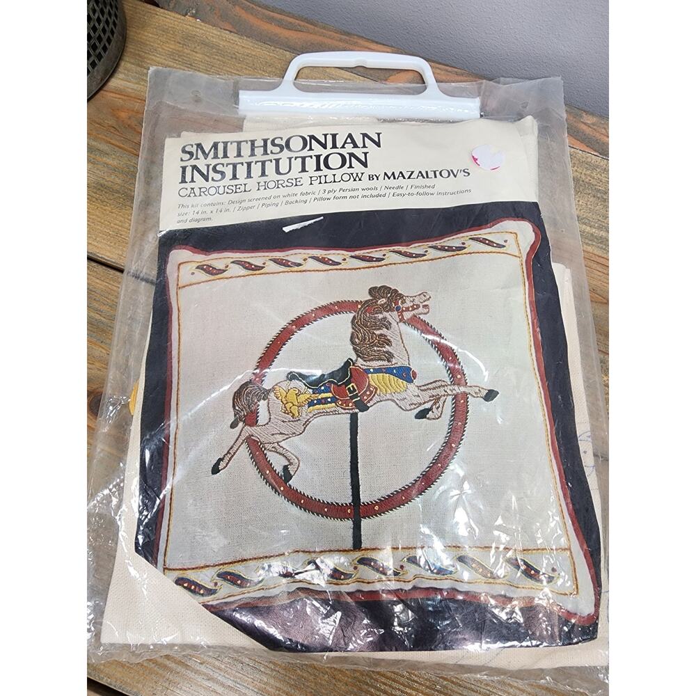 Smithsonian Institution Needlepoint Carousel Horse Pillow Kit by Mazaltov's NOS